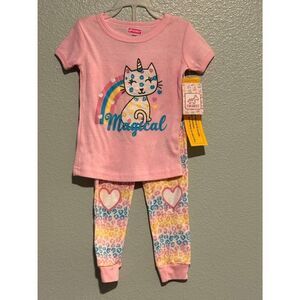 Swiggles 24M Pink Magical Cat Unicorn Rainbow Heart 2-Piece Pajama Set NWT